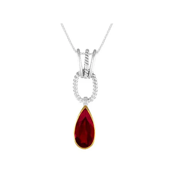 MICHOU  Garnet Tear Drop Necklace, Sterling Silver and 22KT Gold Vermeil, 18