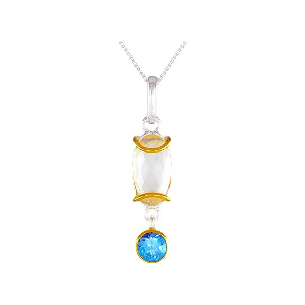 MICHOU  Mother of Pearl Necklace, Sterling Silver and 22KT Gold Vermeil, Mother of Pearl + Quartz and Sky Blue Topaz, 18