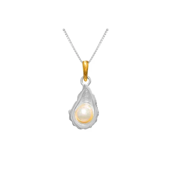 MICHOU  Oyster Necklace, Sterling Silver and 22KT Gold Vermeil, White Freshwater Pearl  20241062 Barnes Jewelers Goldsboro, NC