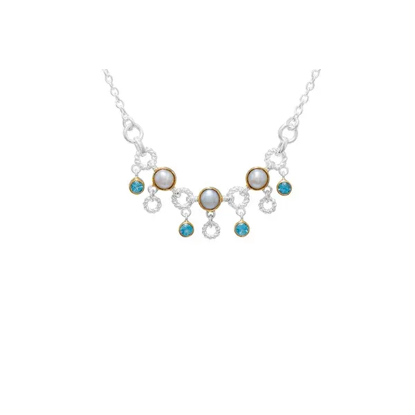 MICHOU  White Freshwater Pearl and Baby Blue Topaz Necklace, Sterling Silver and 22KT Gold Vermeil, 18