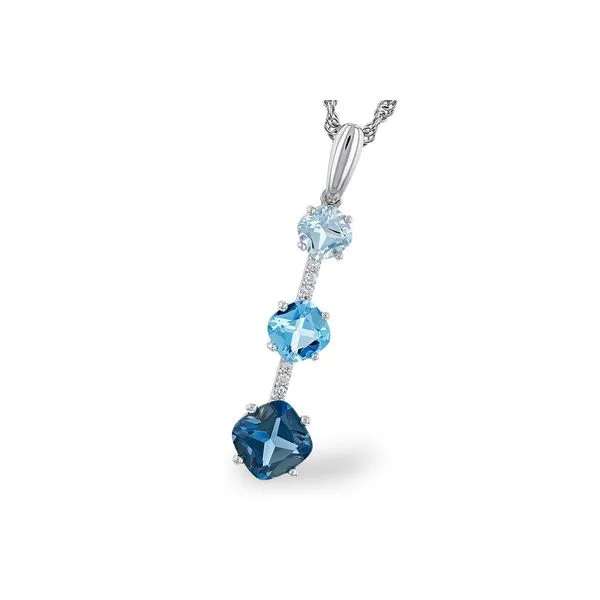 ALLISON KAUFMAN  Three Stone Blue Topaz Necklace, 14KT White Gold, 1.87TGW Sky, Swiss and London Blue Topaz, 0.03CTTW Round Diamonds, 18