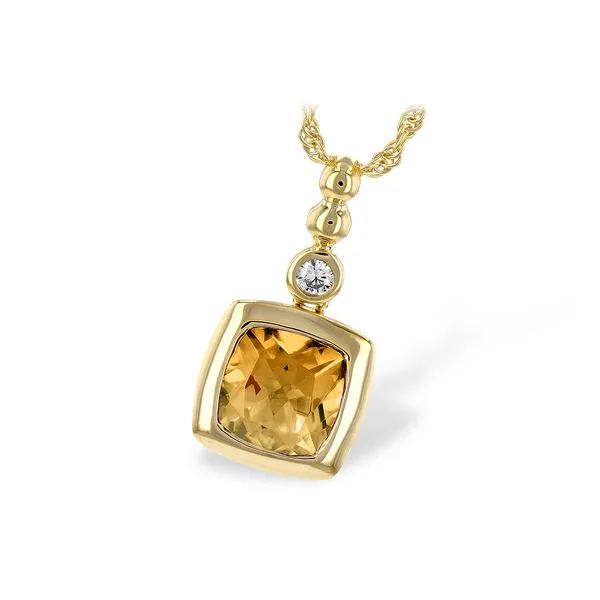ALLISON KAUFMAN  Cushion Citrine Bezel Set Necklace, 14KT Yellow Gold, 1.22TGW Cushion Citrine, 0.04CTTW Round Diamonds, 18
