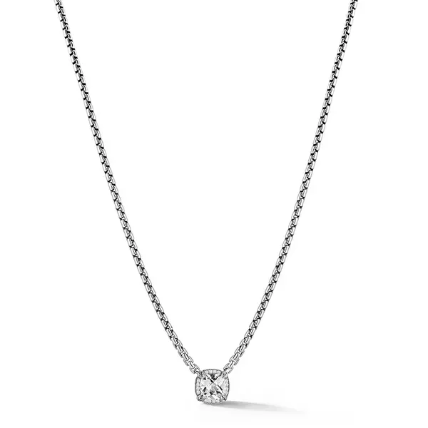 JAI  White Topaz and Diamond Halo Necklace, Sterling Silver, 8.00MM Cushion White Topaz, 16