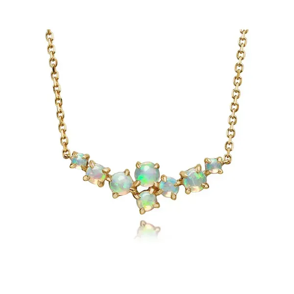 PARLE  Australian Opal Bar Necklace, 14KT Yellow Gold, 0.37TGW Round Australian Opals, 18
