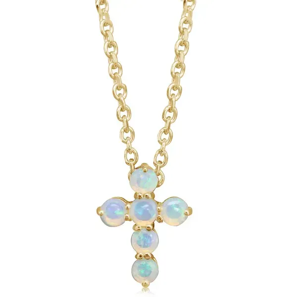 PARLE  Australian Opal Petite Cross Necklace, 14KT Yellow Gold, 0.14TGW Round Australian Opals, 18