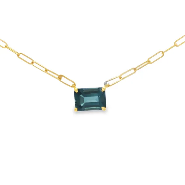 PARAGON  London Blue Topaz Paperclip Necklace, 14KT Yellow Gold, 1.30TGW Emerald London Blue Topaz, 18