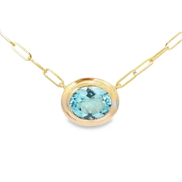 PARAGON  Bezel Set Swiss Blue Topaz Paperclip Necklace, 14KT Yellow Gold, 3.30TGW Oval Swiss Blue Topaz, 18