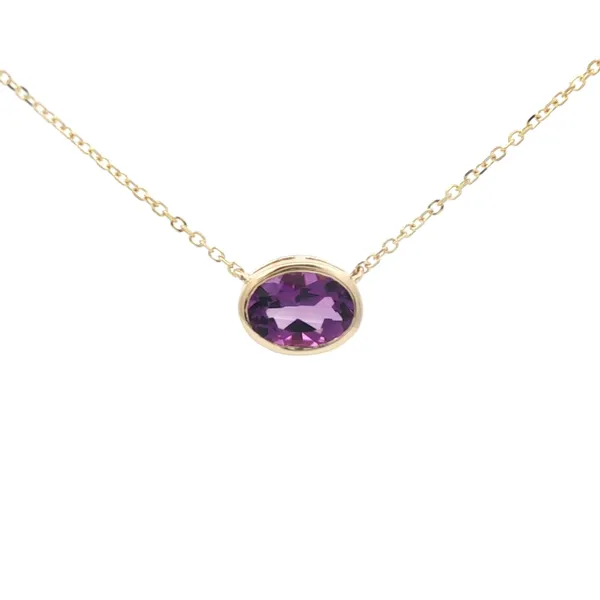 PARAGON  Bezel Set Amethyst Necklace, 14KT Yellow Gold, 0.90TGW Oval Amethyst, East to West Set, 18