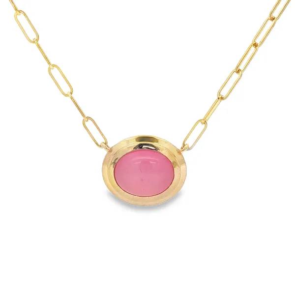 PARAGON  Bezel Set Rose Quartz Paperclip Necklace, 14KT Yellow Gold, 3.10TGW Oval Rose Quartz, 18