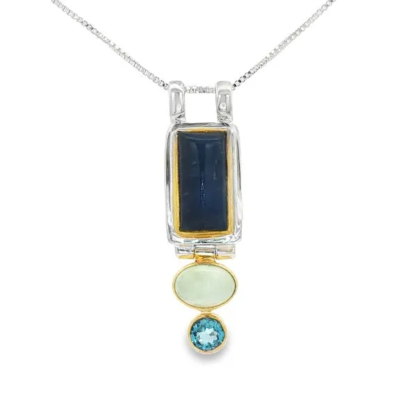 MICHOU  Multi-Stone Drop Necklace, Sterling Silver, 22KT Yellow Gold Vermeil, Rainbow Moonstone, Blue Agate, Blue Topaz, 18