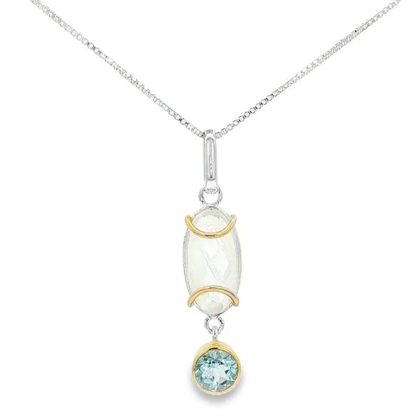 MICHOU  Mother of Pearl Necklace, Sterling Silver and 22KT Gold Vermeil, Mother of Pearl + Quartz and Sky Blue Topaz, 18