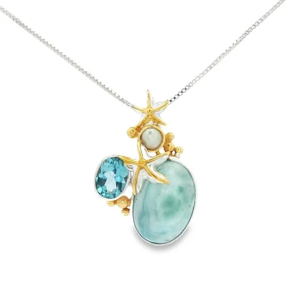 MICHOU  Sea Life Necklace, Sterling Silver, 22KT Yellow Gold Vermeil, Amazonite, Trendy Solo Topaz, Baby Blue Topaz, Sky Blue Topaz, 18