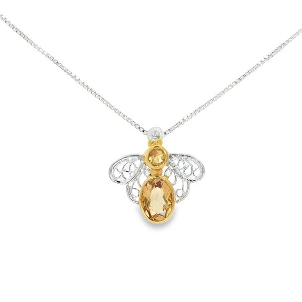 MICHOU  Bee Necklace, Sterling Silver, 22KT Yellow Gold Vermeil, Citrine, Smokey Quartz, 18