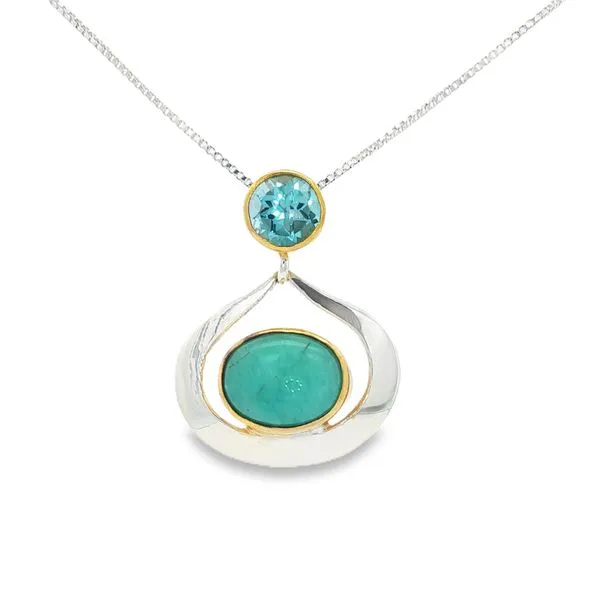 MICHOU  Blue Topaz Necklace, Sterling Silver, 22KT Yellow Gold Vermeil, Baby Blue Topaz, 18