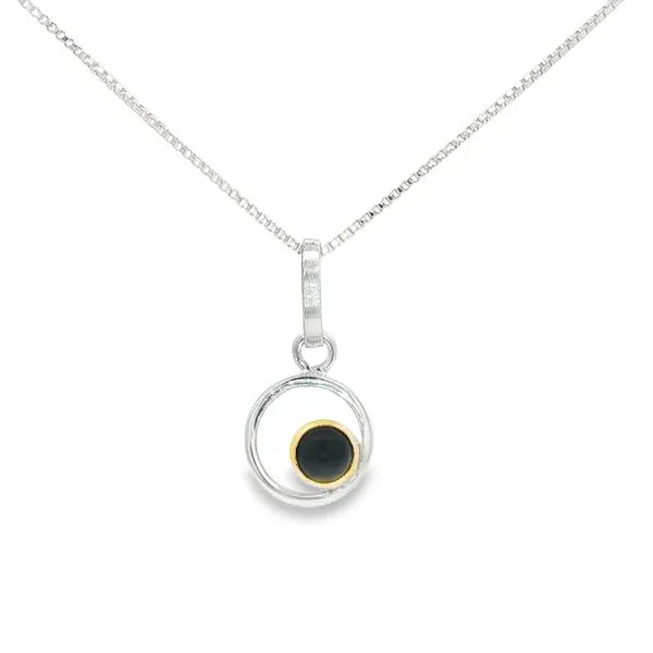 MICHOU  Black Onyx Circle Necklace, Sterling Silver, 22KT Yellow Gold Vermeil, 18