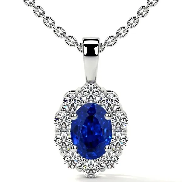 Sapphire & Diamond Halo Necklace | Barnes Jewelers, Goldsboro NC Barnes Jewelers Goldsboro, NC