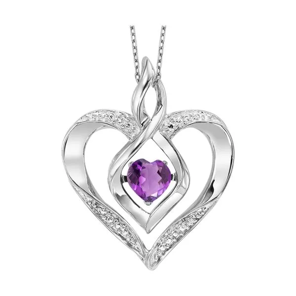 GEMSONE  Birthstone Heart Necklace, Sterling Silver, 0.25TGW Heart Created Amethyst, 0.02CTTW Round Diamonds, FEBRUARY, 18
