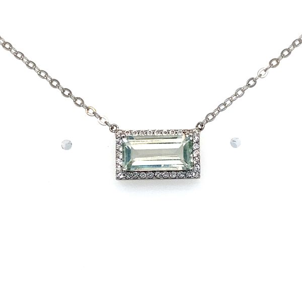Green Amethyst & White Topaz Halo Necklace | Sterling Silver | Barnes Jewelers Goldsboro NC Barnes Jewelers Goldsboro, NC
