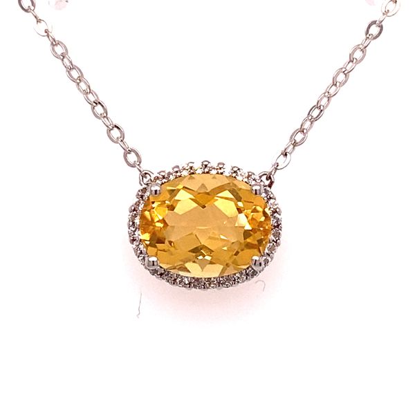 Golden Citrine & White Topaz Halo Necklace | Sterling Silver | Barnes Jewelers Goldsboro NC Barnes Jewelers Goldsboro, NC