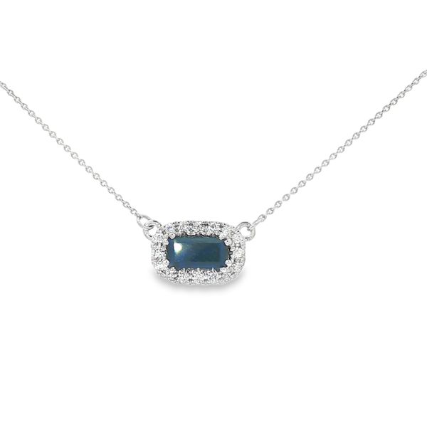 Sapphire & Diamond Halo Necklace | 10KT White Gold | Barnes Jewelers Goldsboro NC Barnes Jewelers Goldsboro, NC