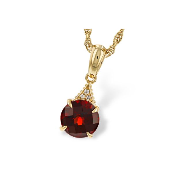 Garnet & Diamond Solitaire Necklace | 14KT Yellow Gold | Barnes Jewelers Goldsboro NC Barnes Jewelers Goldsboro, NC