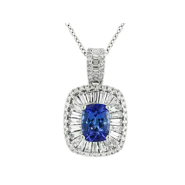 Tanzanite & Diamond Double Halo Necklace | 14KT White Gold | Barnes Jewelers Goldsboro NC Barnes Jewelers Goldsboro, NC