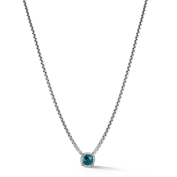 JAI London Blue Topaz & Diamond Halo Necklace | Sterling Silver | Barnes Jewelers Goldsboro NC Barnes Jewelers Goldsboro, NC