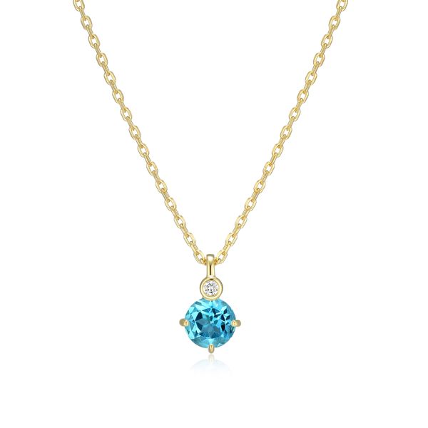 ELLE Swiss Blue Topaz & Lab Grown Diamond December Birthstone Necklace | 14KT Gold Plated Sterling Silver | Barnes Jewelers Goldsboro NC Barnes Jewelers Goldsboro, NC