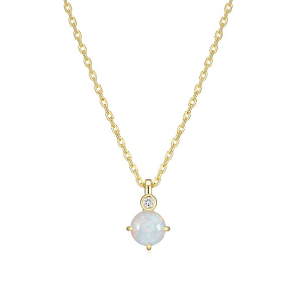 ELLE Created Opal & Lab Grown Diamond October Birthstone Necklace | 14KT Gold Plated Sterling Silver | Barnes Jewelers Goldsboro NC Barnes Jewelers Goldsboro, NC