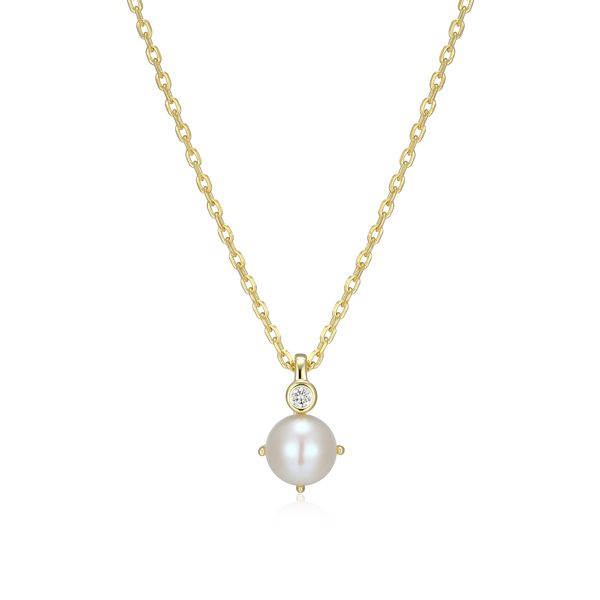 ELLE Pearl & Lab Grown Diamond June Birthstone Necklace | 14KT Gold Plated Sterling Silver | Barnes Jewelers Goldsboro NC Barnes Jewelers Goldsboro, NC