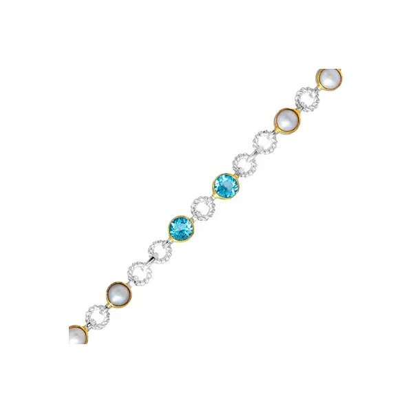 MICHOU  White Freshwater Pearl and Baby Blue Topaz Bracelet, Sterling Silver and 22KT Gold Vermeil, 18