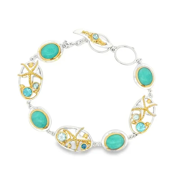 MICHOU  Sea Life Bracelet, Sterling Silver, 22KT Yellow Gold Vermeil, Amazonite, Trendy Solo Topaz, Baby Blue Topaz and Sky Blue Topaz, 7.5