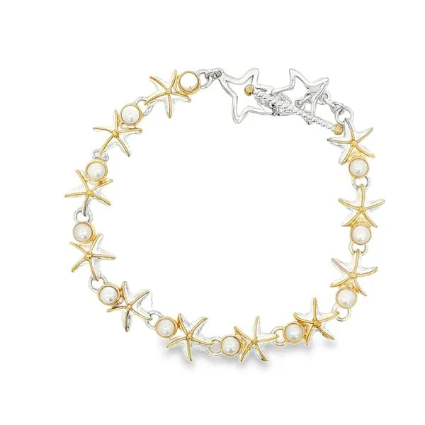 MICHOU  Starfish Bracelet, Sterling Silver, 22KT Yellow Gold Vermeil, Freshwater Pearls, 7.5