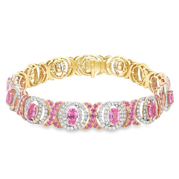Pink Sapphire & Diamond Tennis Bracelet | 14KT Yellow Gold | Barnes Jewelers Goldsboro NC Barnes Jewelers Goldsboro, NC