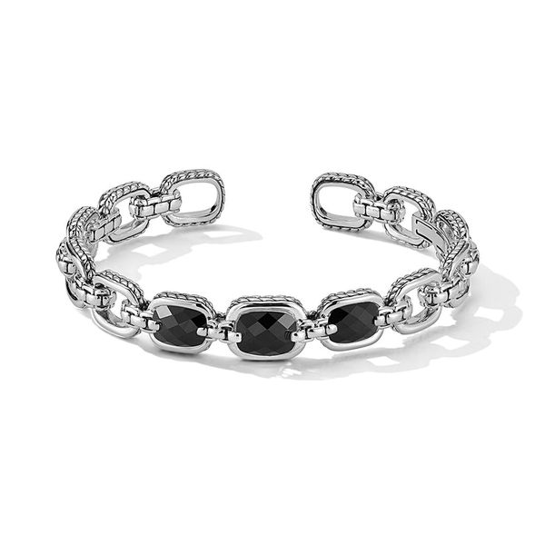 JAI Three Stone Black Spinel Chain Link Cuff Bracelet | Sterling Silver | Barnes Jewelers Goldsboro NC Barnes Jewelers Goldsboro, NC