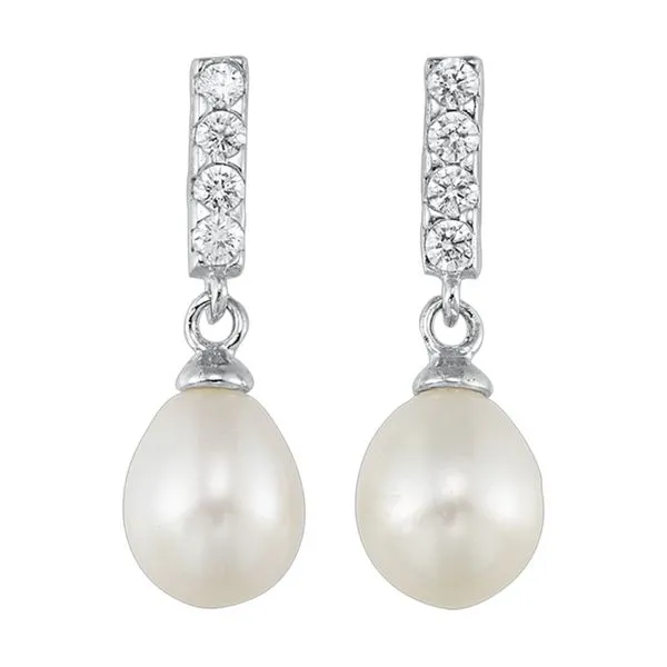 GEMSONE  Pearl and Diamond Dangle Earrings, Sterling Silver, 0.50CTTW Round Diamonds  133E01-SS Barnes Jewelers Goldsboro, NC