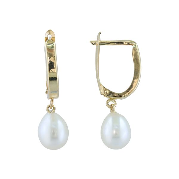 Freshwater Pearl Dangle Hoop Earrings | 14KT Yellow Gold | Barnes Jewelers Goldsboro NC Barnes Jewelers Goldsboro, NC