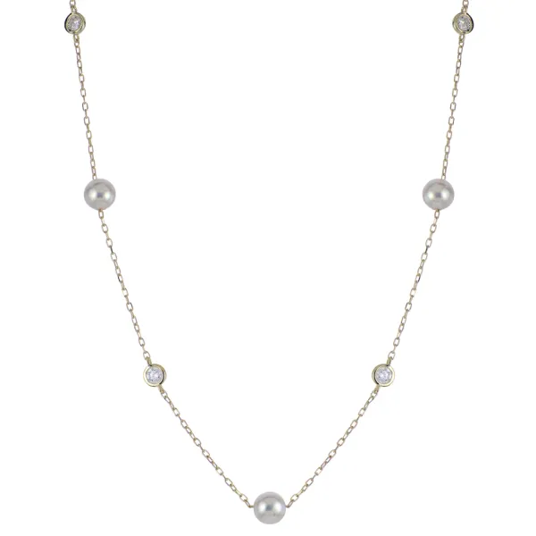 Imperial Akoya Pearl & Lab Grown Diamond Station Necklace | 14KT Yellow Gold | Barnes Jewelers Goldsboro NC Barnes Jewelers Goldsboro, NC
