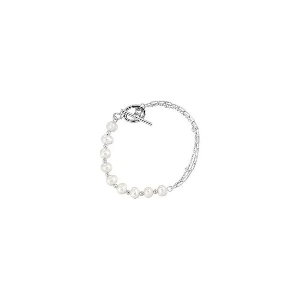 GEMSONE  Half Pearl, Half Double Chain Bracelet, Sterling Silver, 8