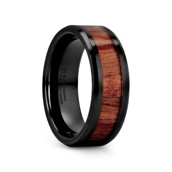 Thorsten Yukon Black Ceramic Wedding Band with Black Walnut Inlay | 8MM | Size 8 | Barnes Jewelers Goldsboro NC Barnes Jewelers Goldsboro, NC