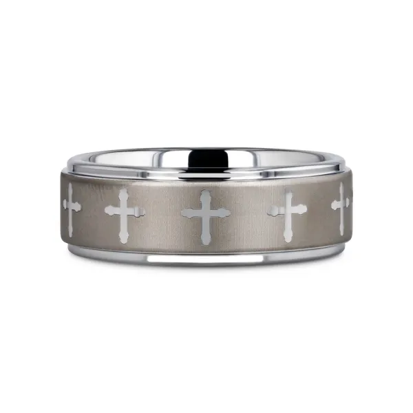 Thorsten Trinity Tungsten Wedding Band with Cross Detail | 8MM | Size 8 | Barnes Jewelers Goldsboro NC Barnes Jewelers Goldsboro, NC