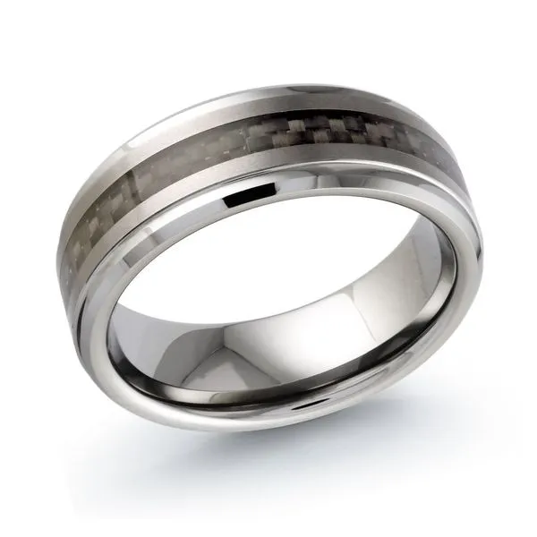 MALO  Tungsten with Carbon Fiber Inlay Wedding Band, Black, 8MM, Size 10  TG-016 Barnes Jewelers Goldsboro, NC