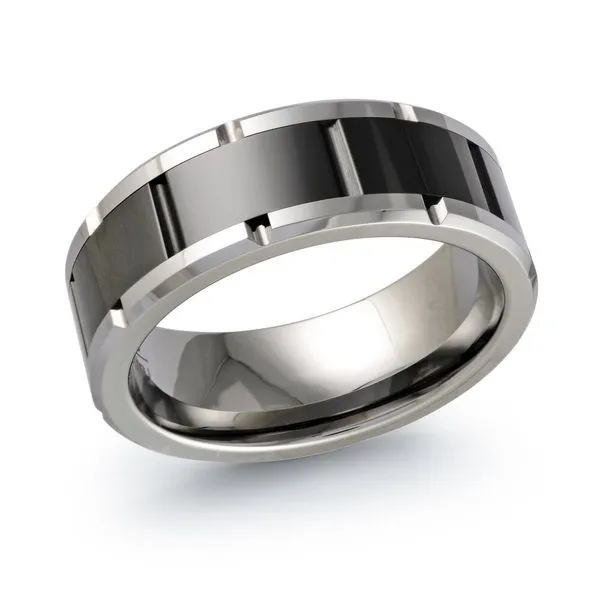 MALO  Tungsten Wedding Band with Black Tungsten Inlay, 8MM, Size 10  TG-017 Barnes Jewelers Goldsboro, NC