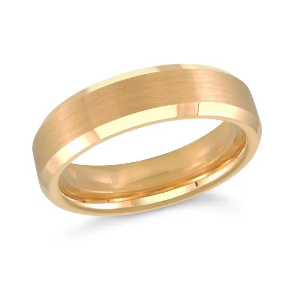 MALO  Brushed Tungsten Wedding Band with Beveled Edge, Yellow Gold IP Plated, 6MM, Size 10  TG-033 Barnes Jewelers Goldsboro, NC