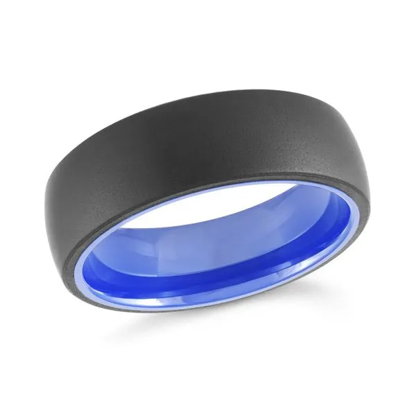MALO  Brushed Black Tungsten Wedding Band with Blue Inside Sleeve, 8MM, Size 10  TG-040 Barnes Jewelers Goldsboro, NC