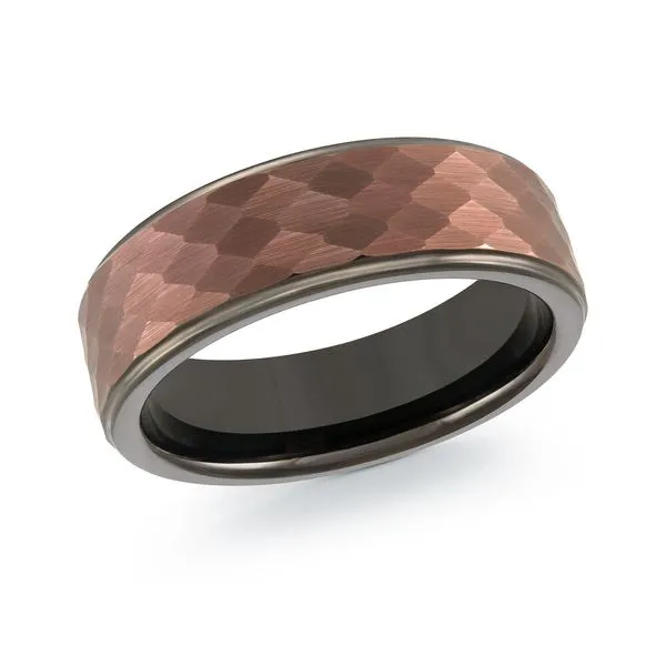 MALO  Hammered Copper and Black Tungsten Wedding Band, 7MM, Size 10  TG-072 Barnes Jewelers Goldsboro, NC