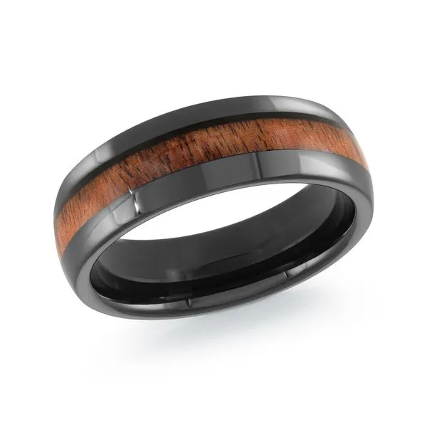 MALO  Black Tungsten Wedding Band with Wood Inlay, 7MM, Size 10  TG-074 Barnes Jewelers Goldsboro, NC