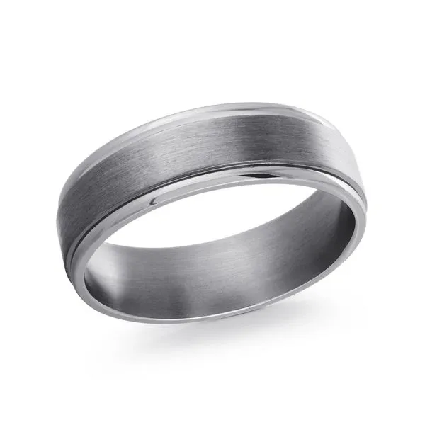 MALO  Satin Tantalum Wedding Band with Step Edge, 8MM, Size 10.5  TANT-003-8 Barnes Jewelers Goldsboro, NC