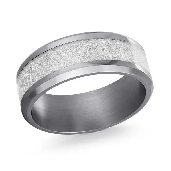MALO  Meteorite Inlay Tantalum Wedding Band with Beveled Edge, 8MM, Size 9.5  TANT-014-8 Barnes Jewelers Goldsboro, NC