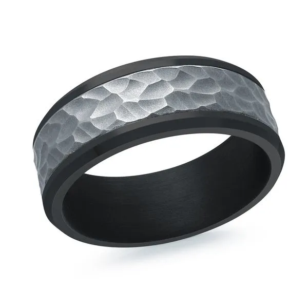 MALO  Tantalum and Hammered Titanium Inlay Wedding Band, 8MM, Size 10  TANT-028-8 Barnes Jewelers Goldsboro, NC